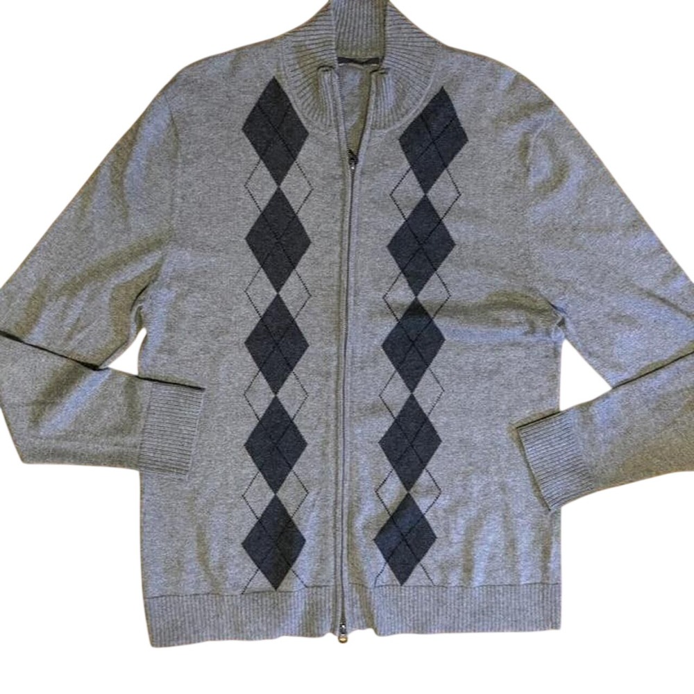 Apt. 9 Gray Argyle Full-Zip Mock Neck Sweater Mens Size M